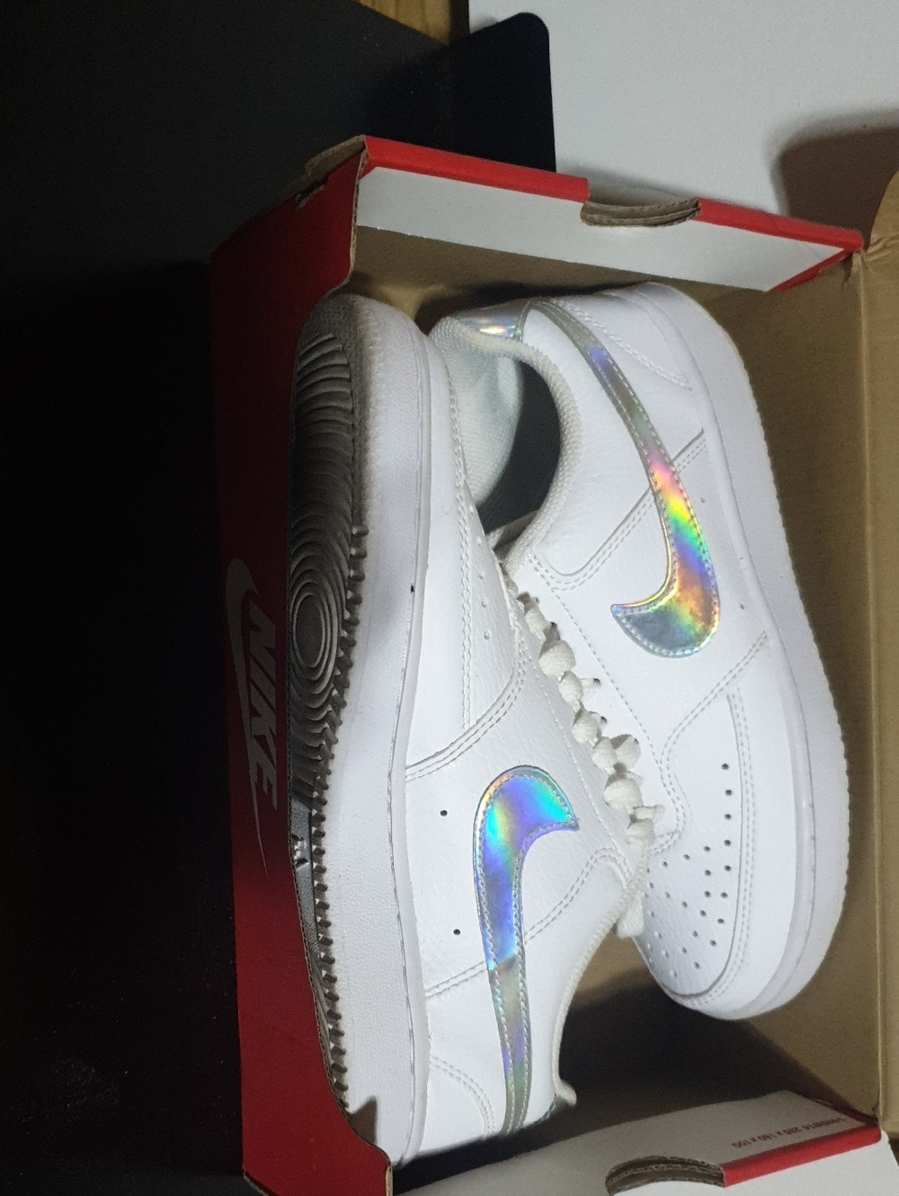 Nike White Leather Sneakers with Holographic Swoosh